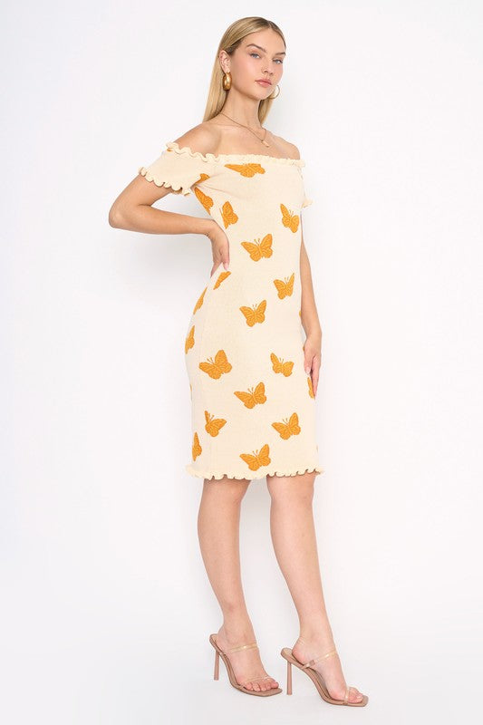 BUTTERFLY OFF SHOULDER DRESS