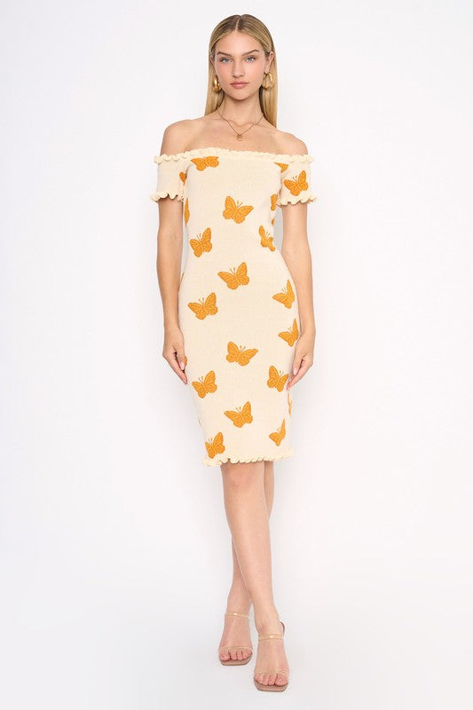 BUTTERFLY OFF SHOULDER DRESS