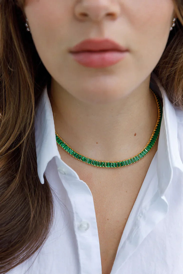 BAGUETTE SOFT TENNIS NECKLACE - EMERALD