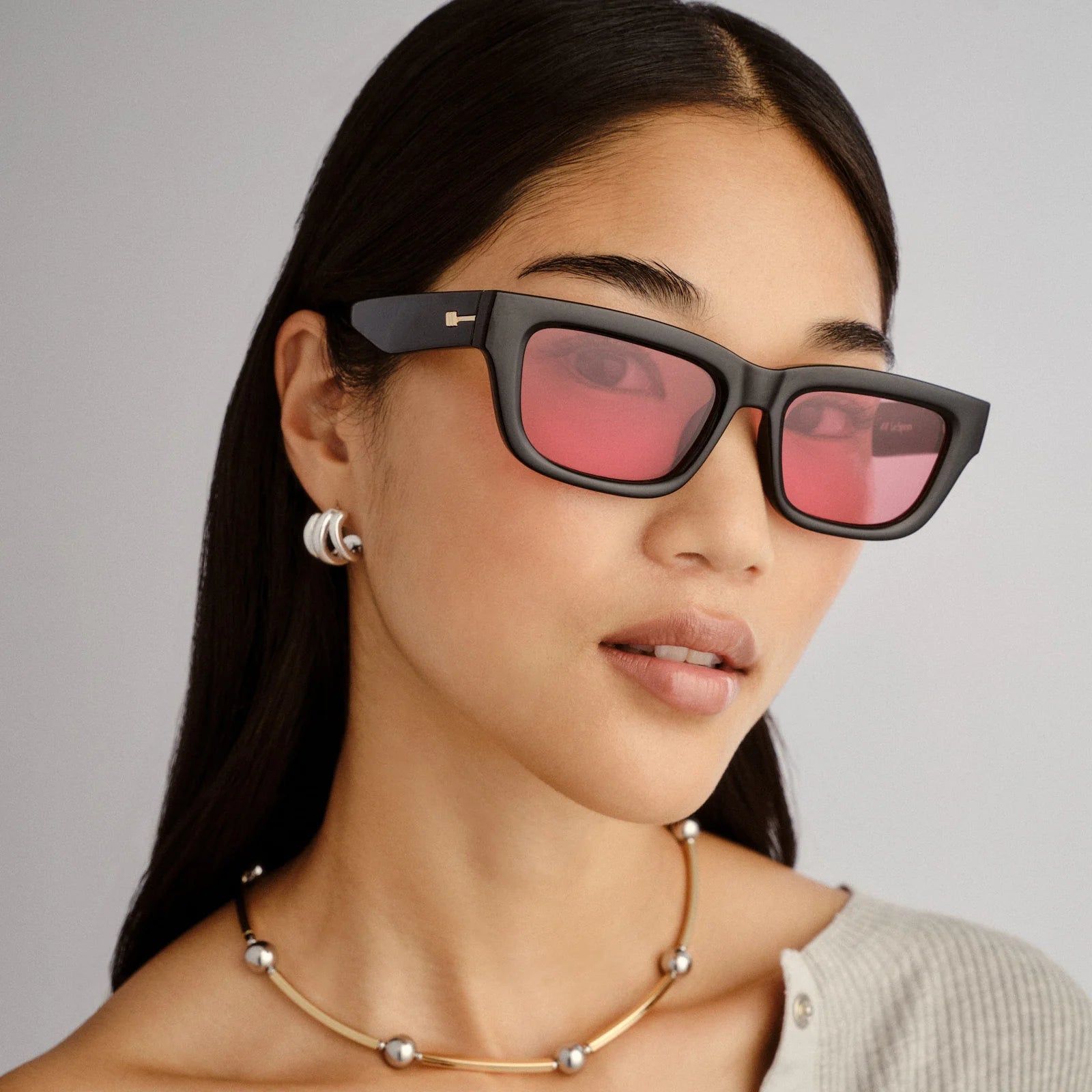 LE CASTLE SUNGLASSES - BLACK CRIMSON TINT