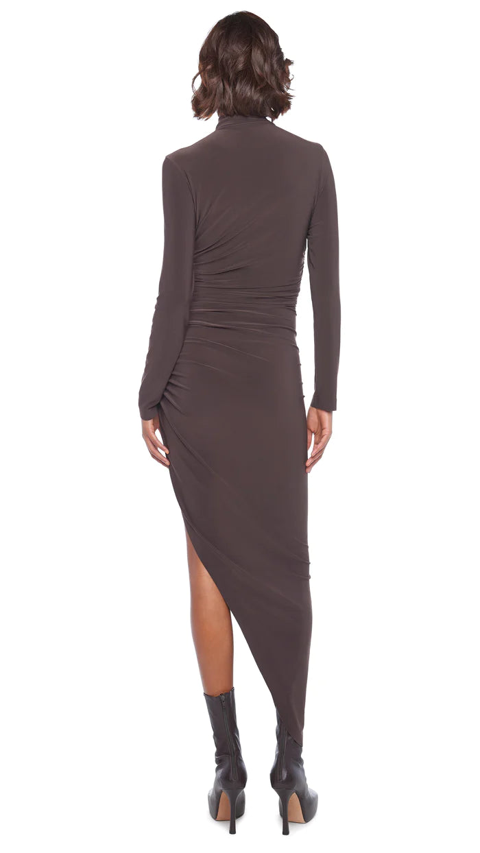 TURTLE NECK SIDE DRAPE GOWN - CHOCOLATE