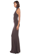 HALTER TURTLE FISHTAIL GOWN - CHOCOLATE