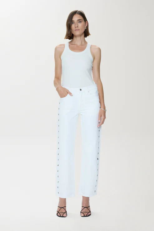 LEXI MID RISE BOWED STRAIGHT JEAN - VIVID WHITE