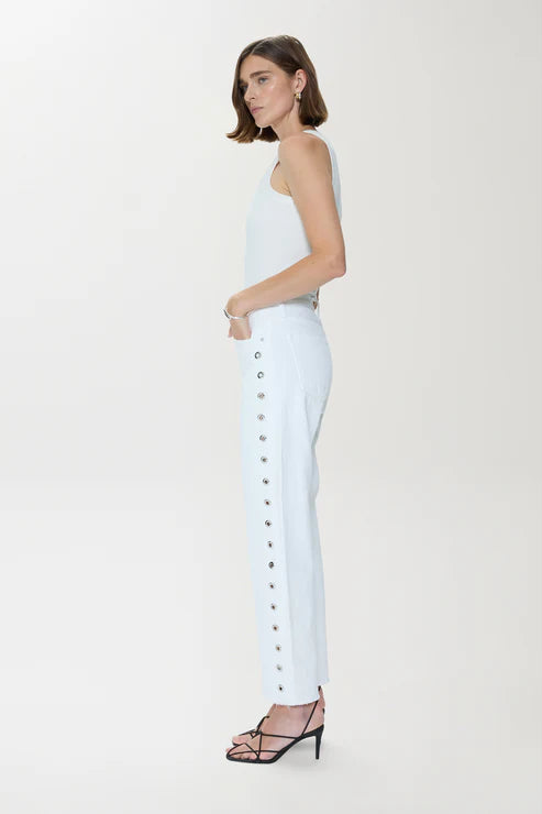 LEXI MID RISE BOWED STRAIGHT JEAN - VIVID WHITE