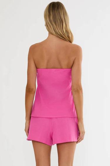 CELESTE STRAPLESS TOP - PEONY PINK