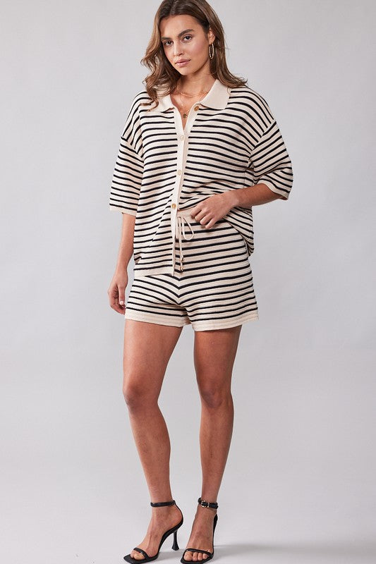 LAYLA STRIPE KNIT SHORT - TAUPE/BLACK