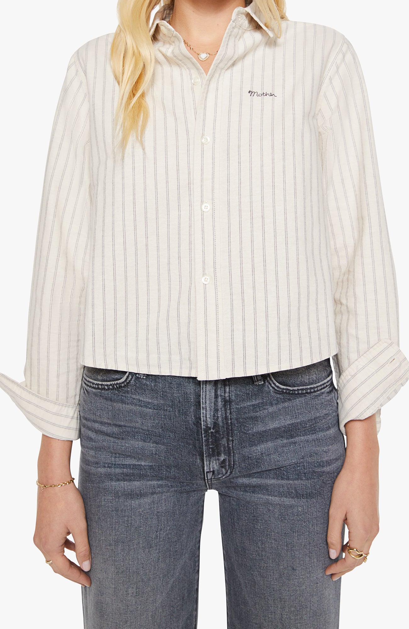 THE CROPPED BESTIE SHIRT - CREAM & BLACK STRIPE