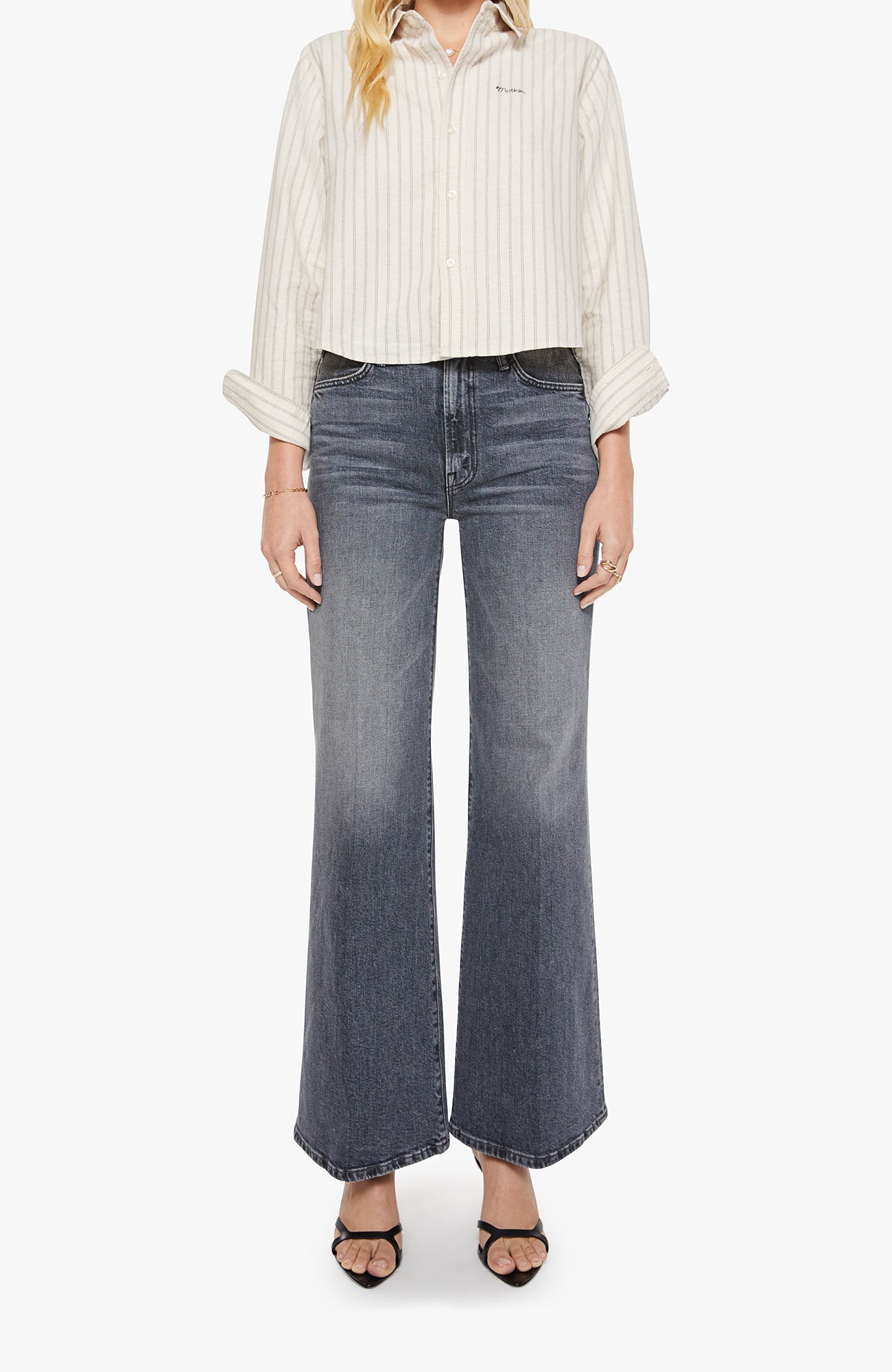THE CROPPED BESTIE SHIRT - CREAM & BLACK STRIPE