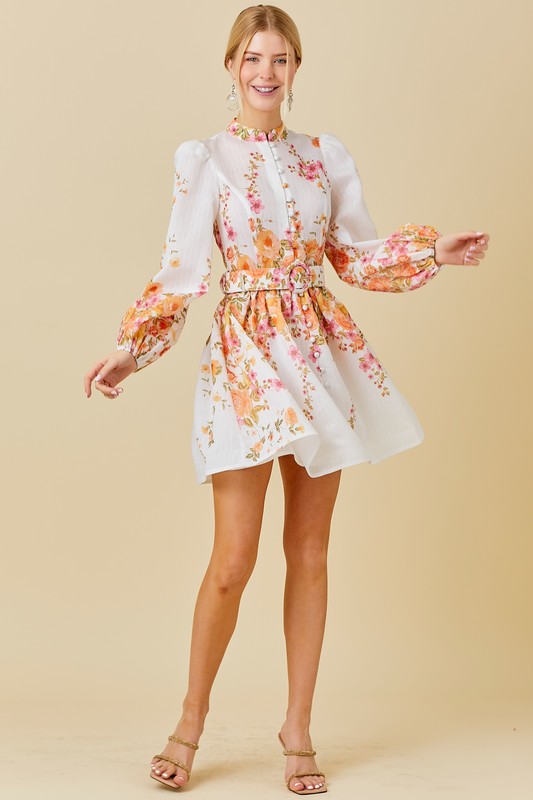 NOVA LONG SLEEVE FLORAL MINI DRESS