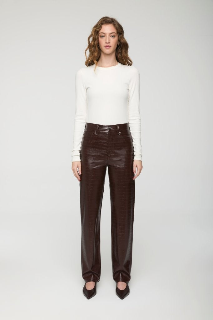CASSIE SUPER HIGH RISE STRAIGHT PANT - BURGUNDY CROC