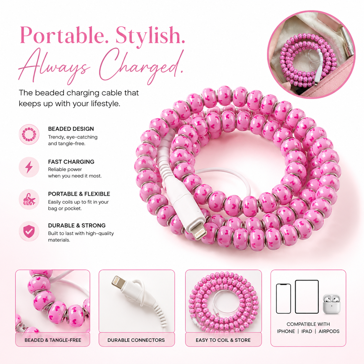 UNIVERSAL BEADED CHARGER (VARIOUS COLOURS)