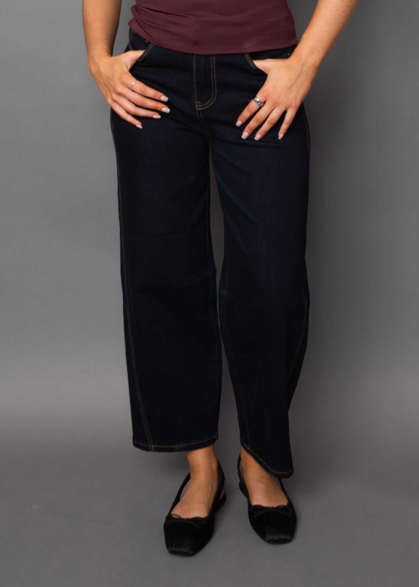BARNI STRETCH DENIM BARREL PANT - DARK RINSE