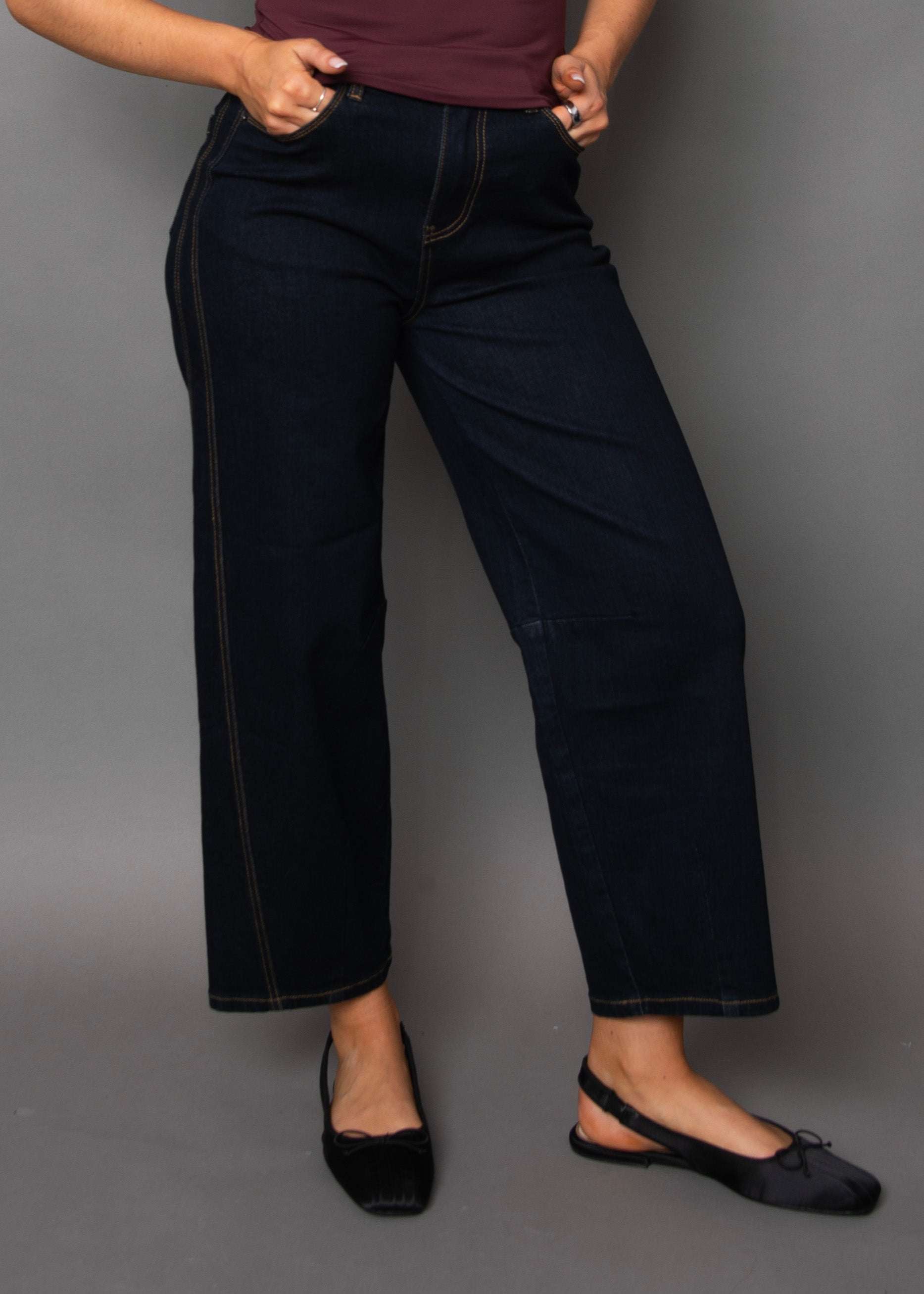BARNI STRETCH DENIM BARREL PANT - DARK RINSE