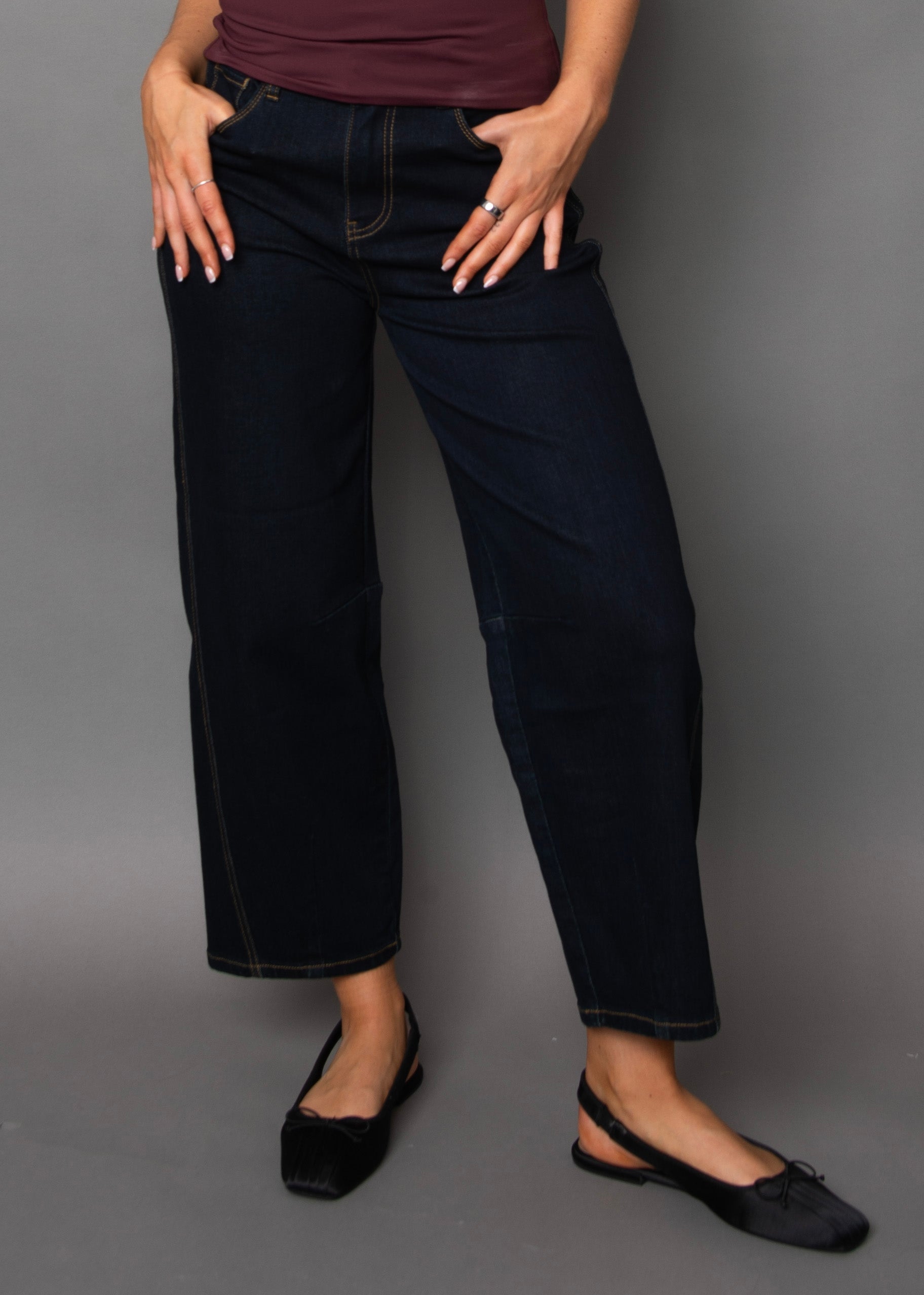 BARNI STRETCH DENIM BARREL PANT - DARK RINSE