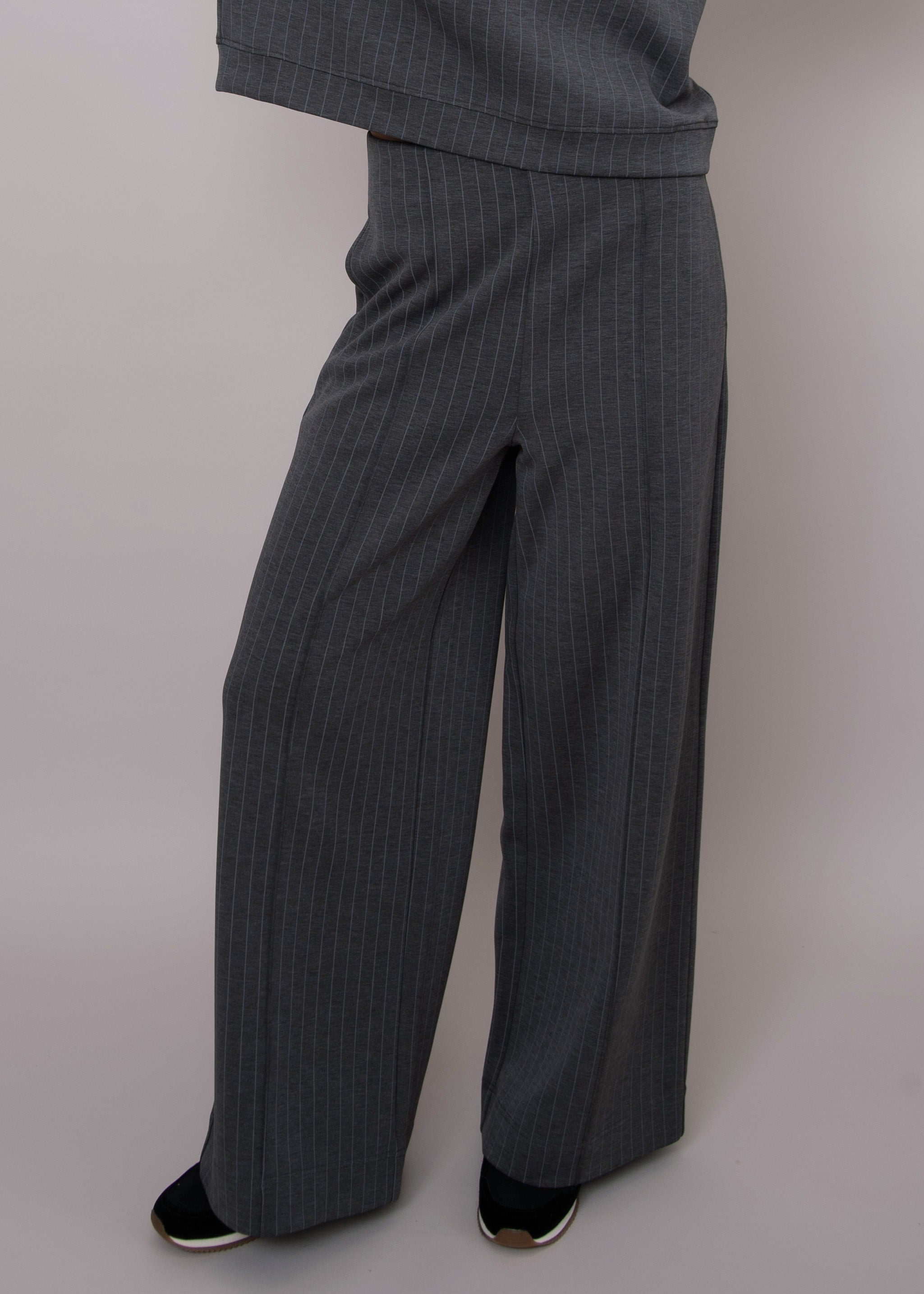 PHOEBE STRIPED SOFT KNIT PANT - CHARCOAL
