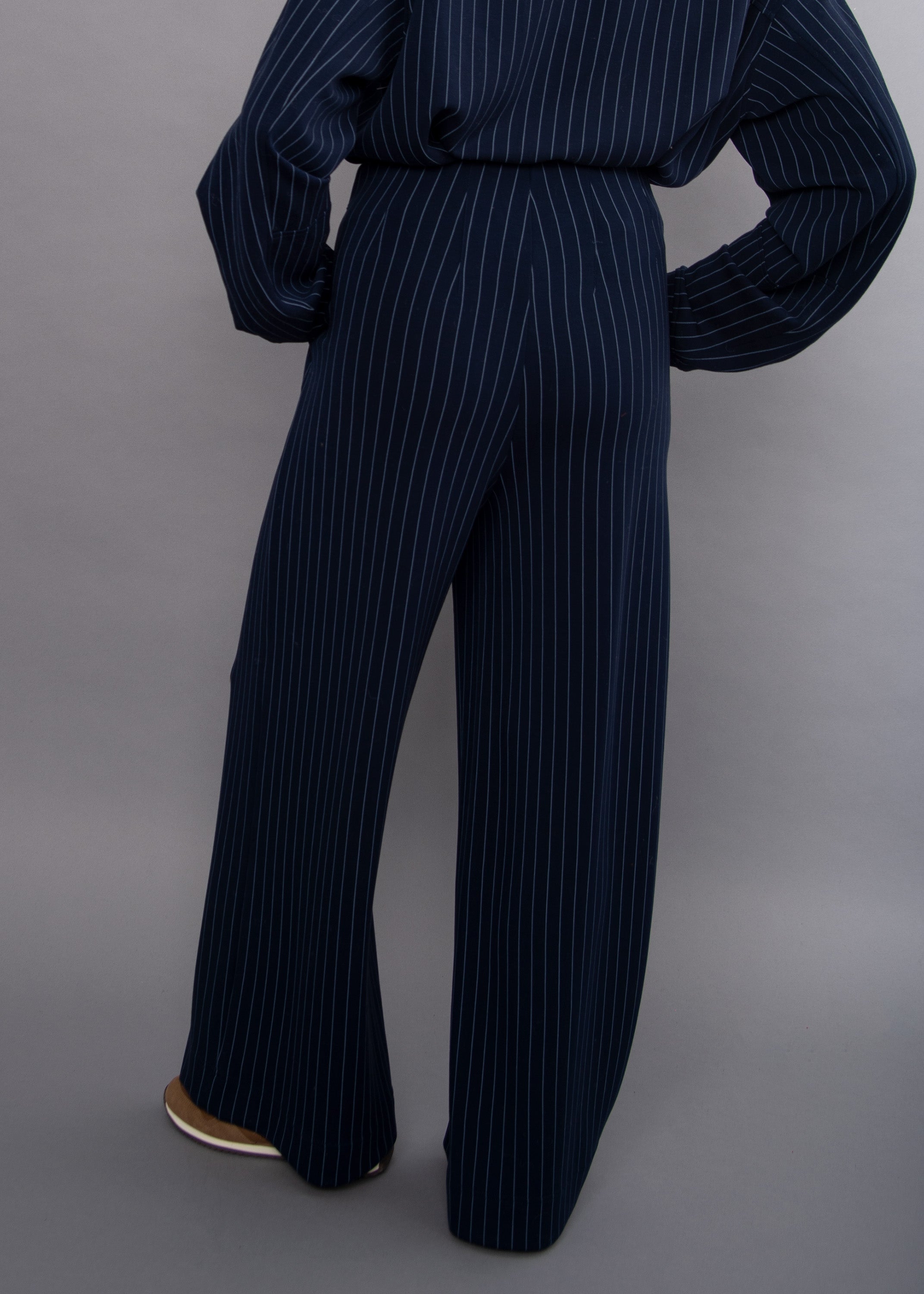 PHOEBE STRIPED SOFT KNIT PANT - NAVY