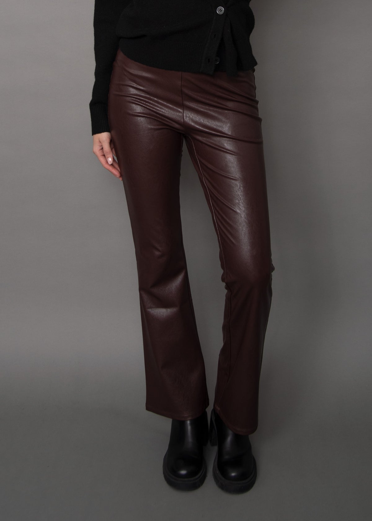 FABIANA STRETCH LEATHER FLARE PANT - BRUNETTE