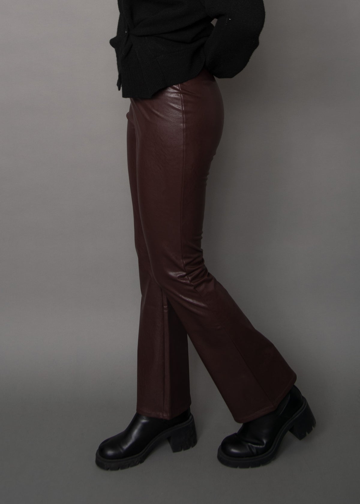 FABIANA STRETCH LEATHER FLARE PANT - BRUNETTE