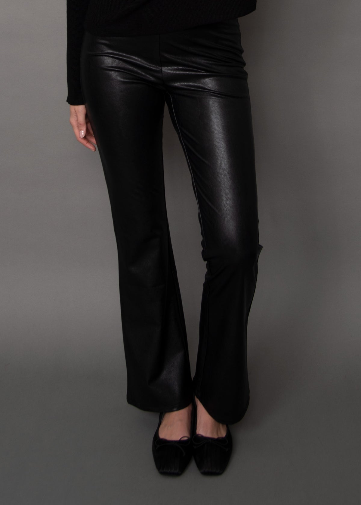 FABIANA STRETCH LEATHER FLARE PANT - BLACK
