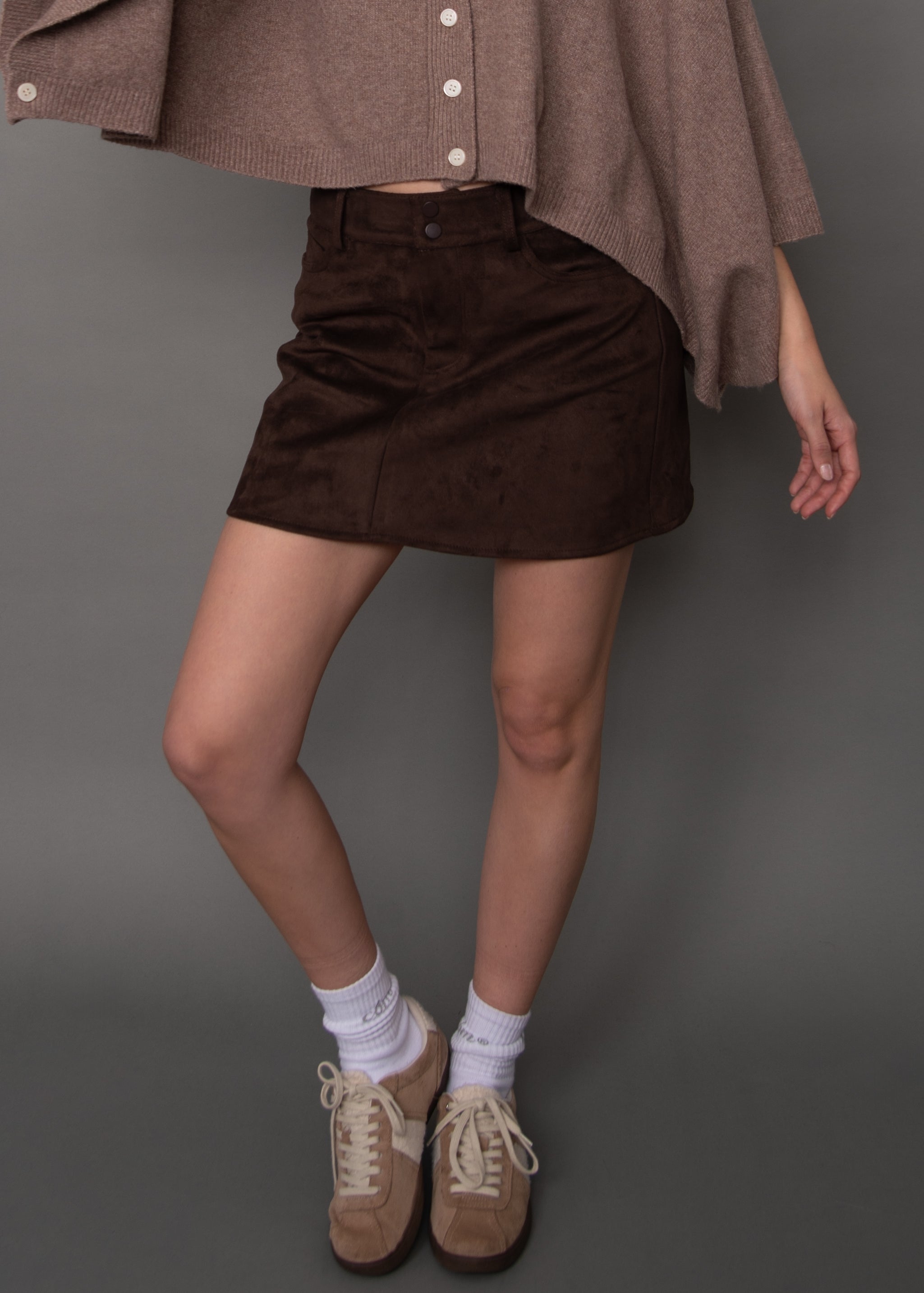 MISSY SUEDE SKIRT - DEEP BROWN