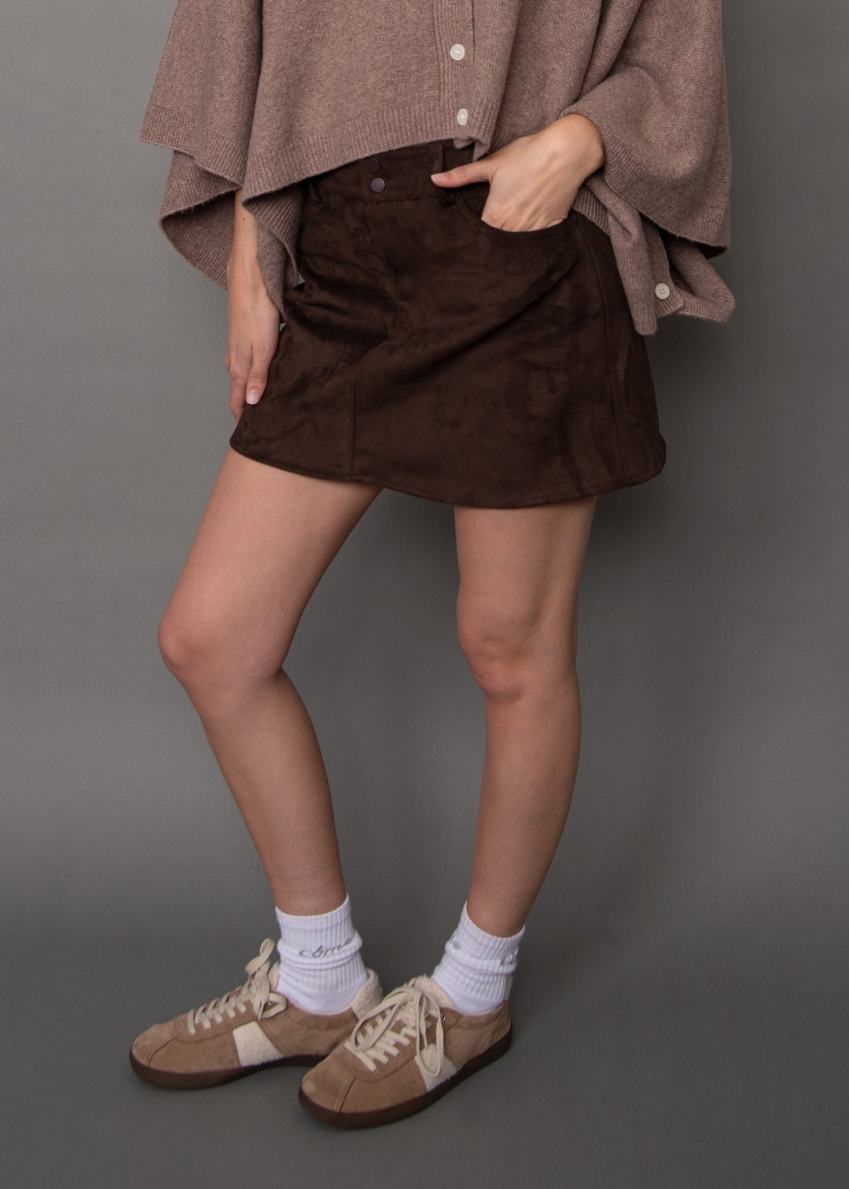 MISSY SUEDE SKIRT - DEEP BROWN