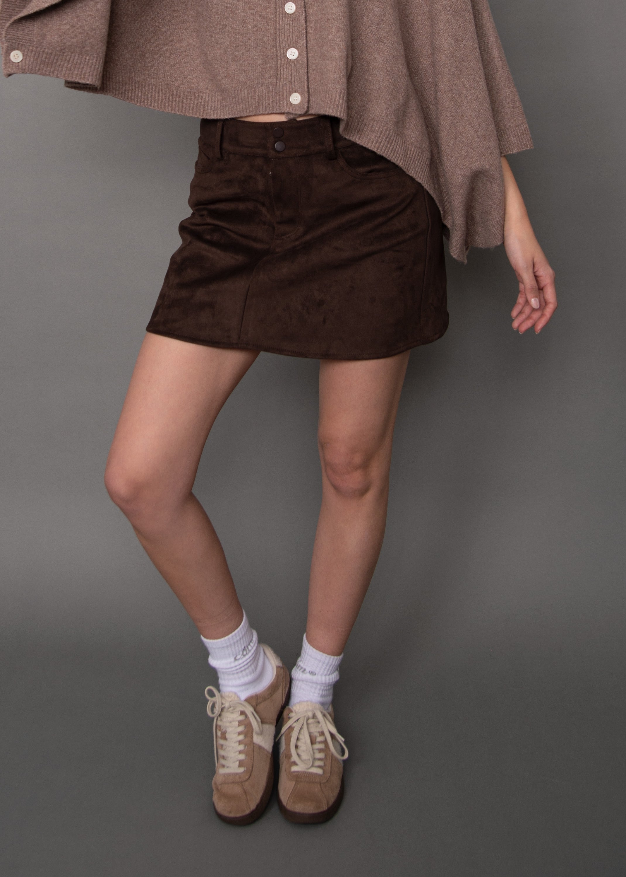 MISSY SUEDE SKIRT - DEEP BROWN