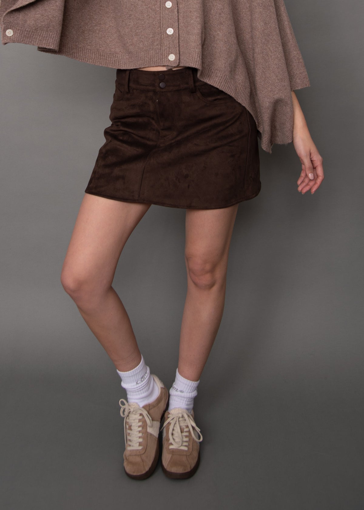MISSY SUEDE SKIRT - DEEP BROWN