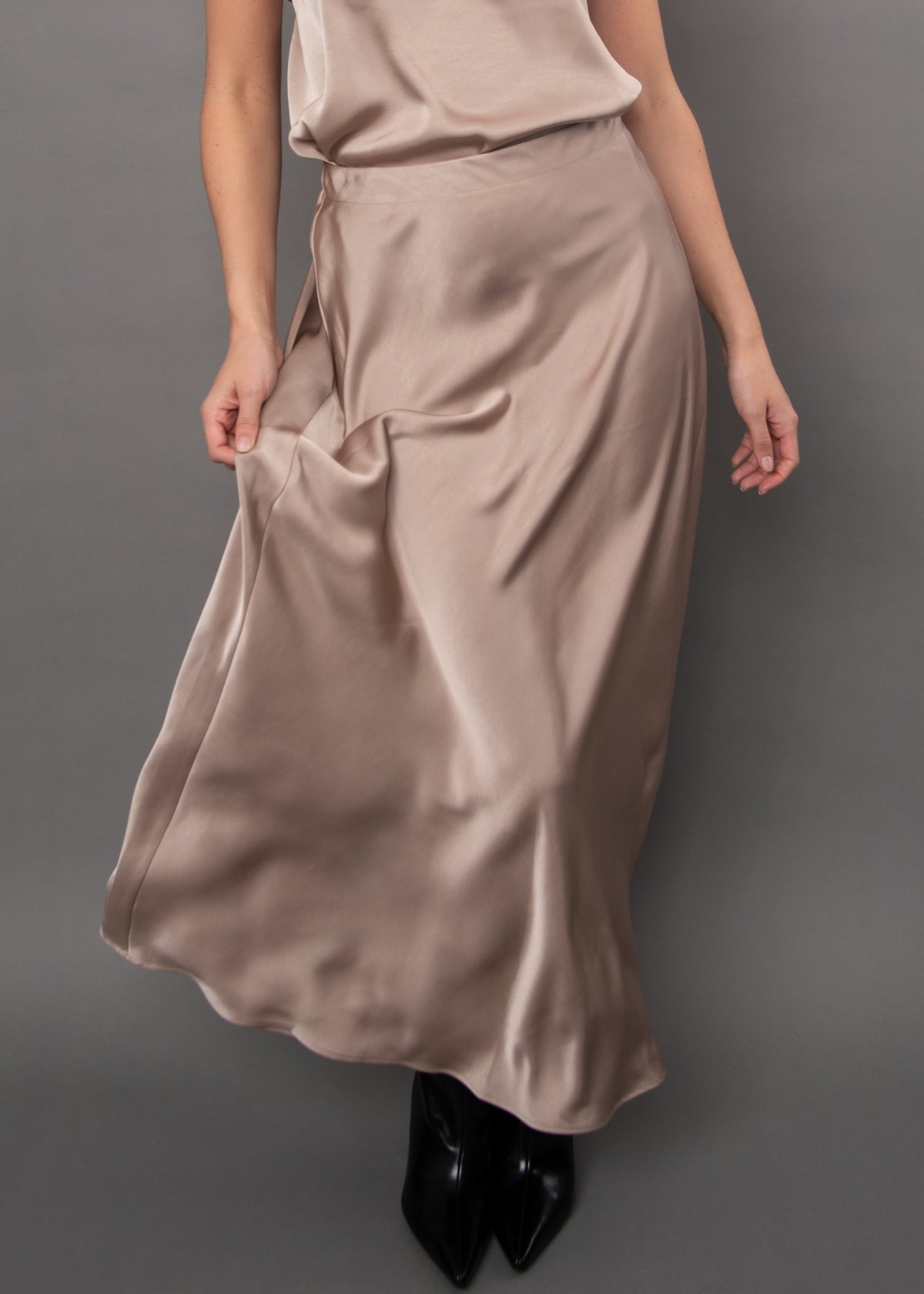 ALICENT SATIN MAXI SKIRT - TAUPE