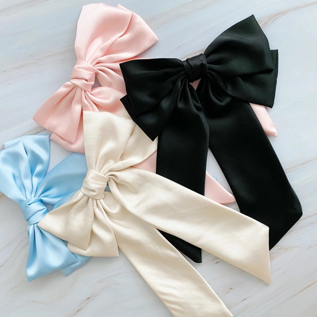 DOUBLE SATIN BOW HAIR CLIP (VARIOUS COLOURS)