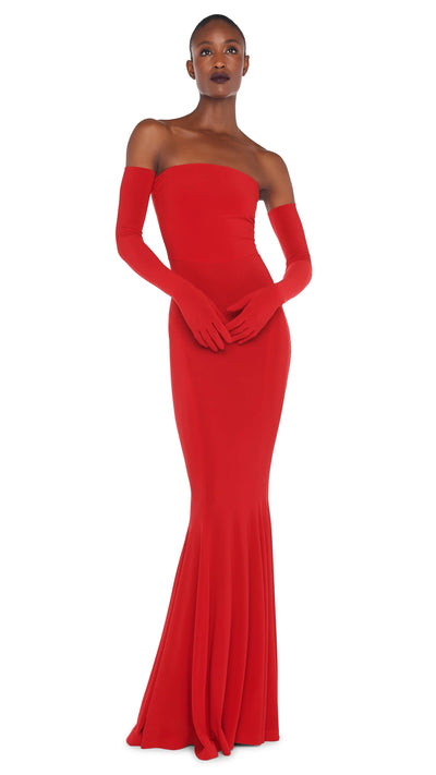 STRAPLESS FISHTAIL GOWN - TIGER RED