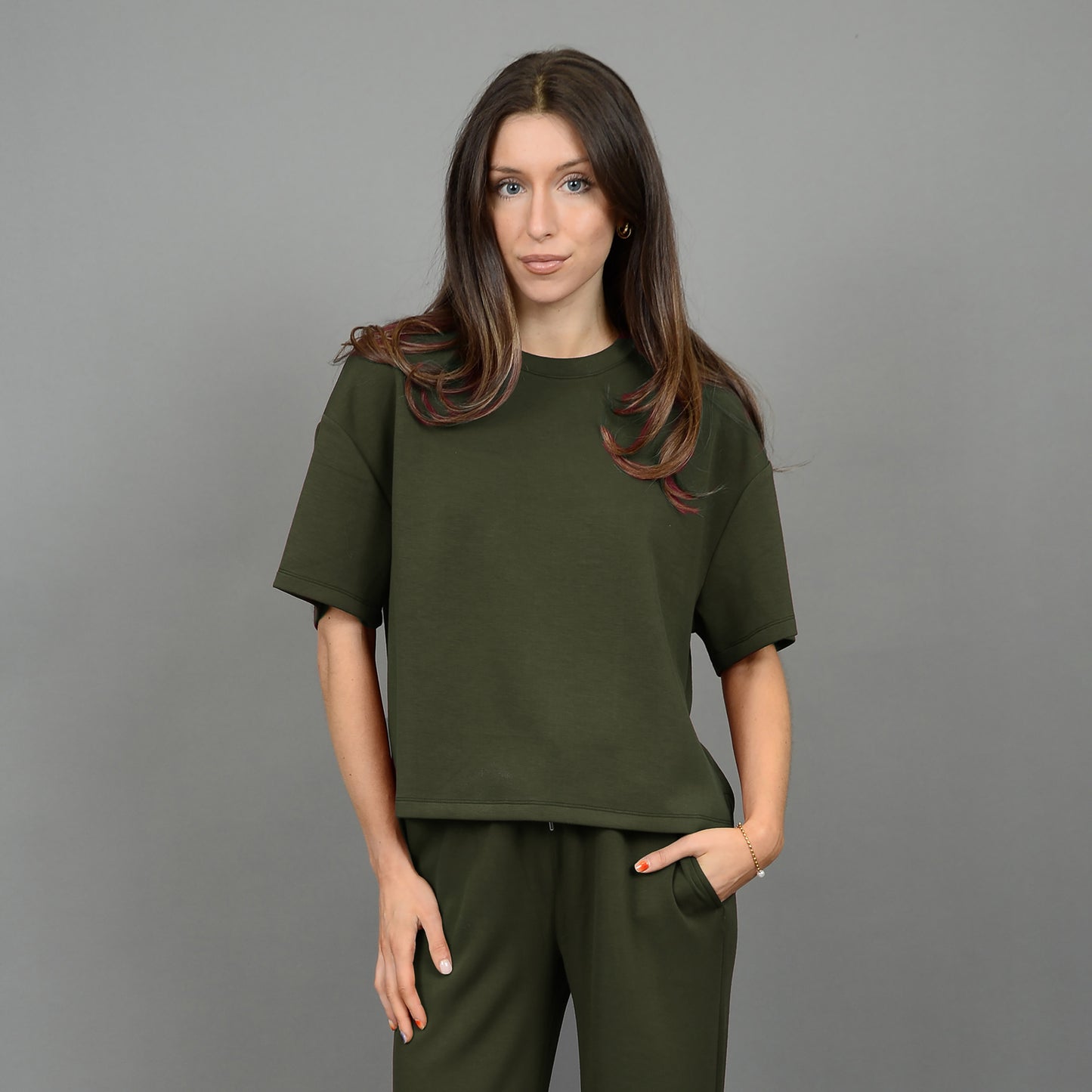 TESS KNIT TEE -  OLIVE NIGHT