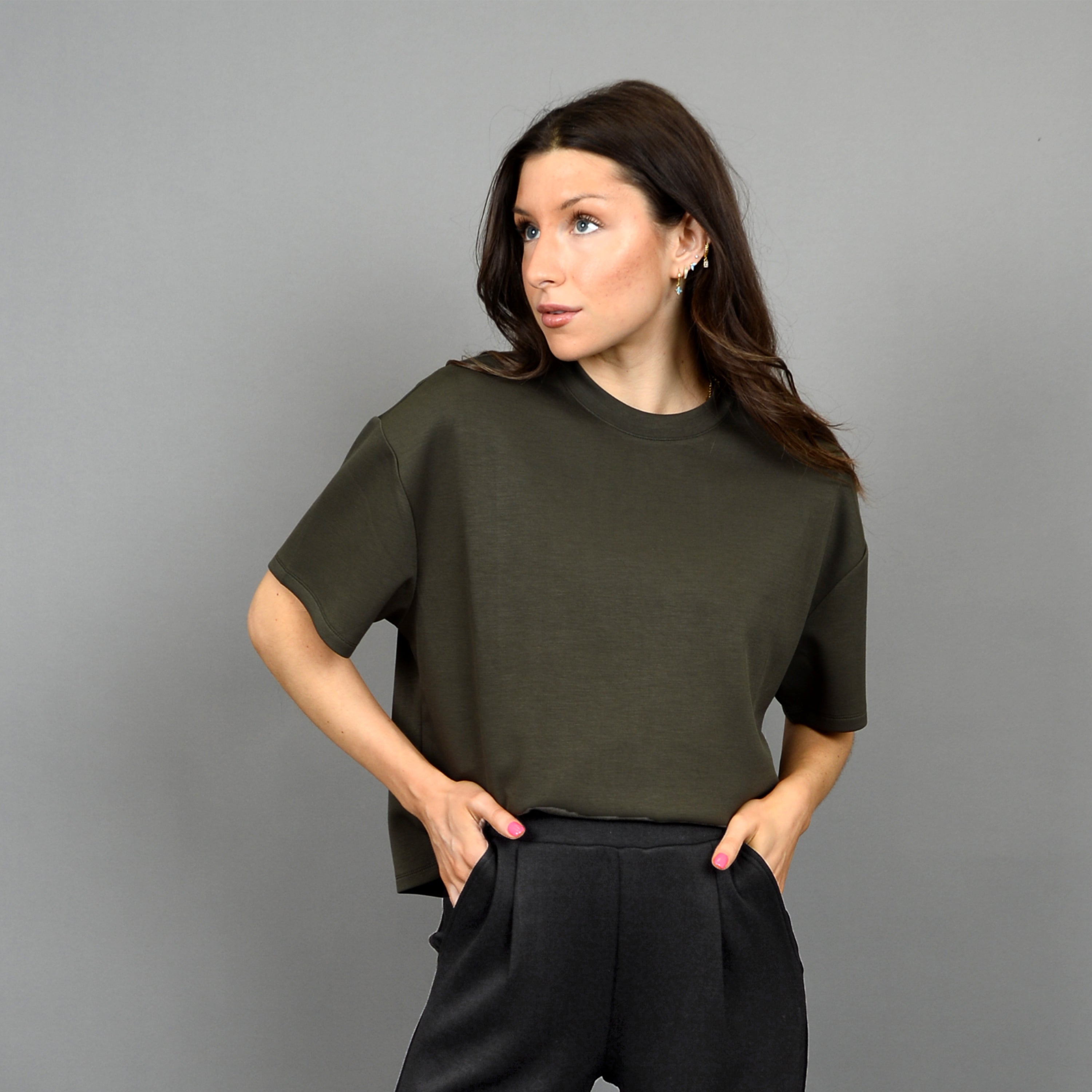 TESS KNIT TEE -  OLIVE NIGHT