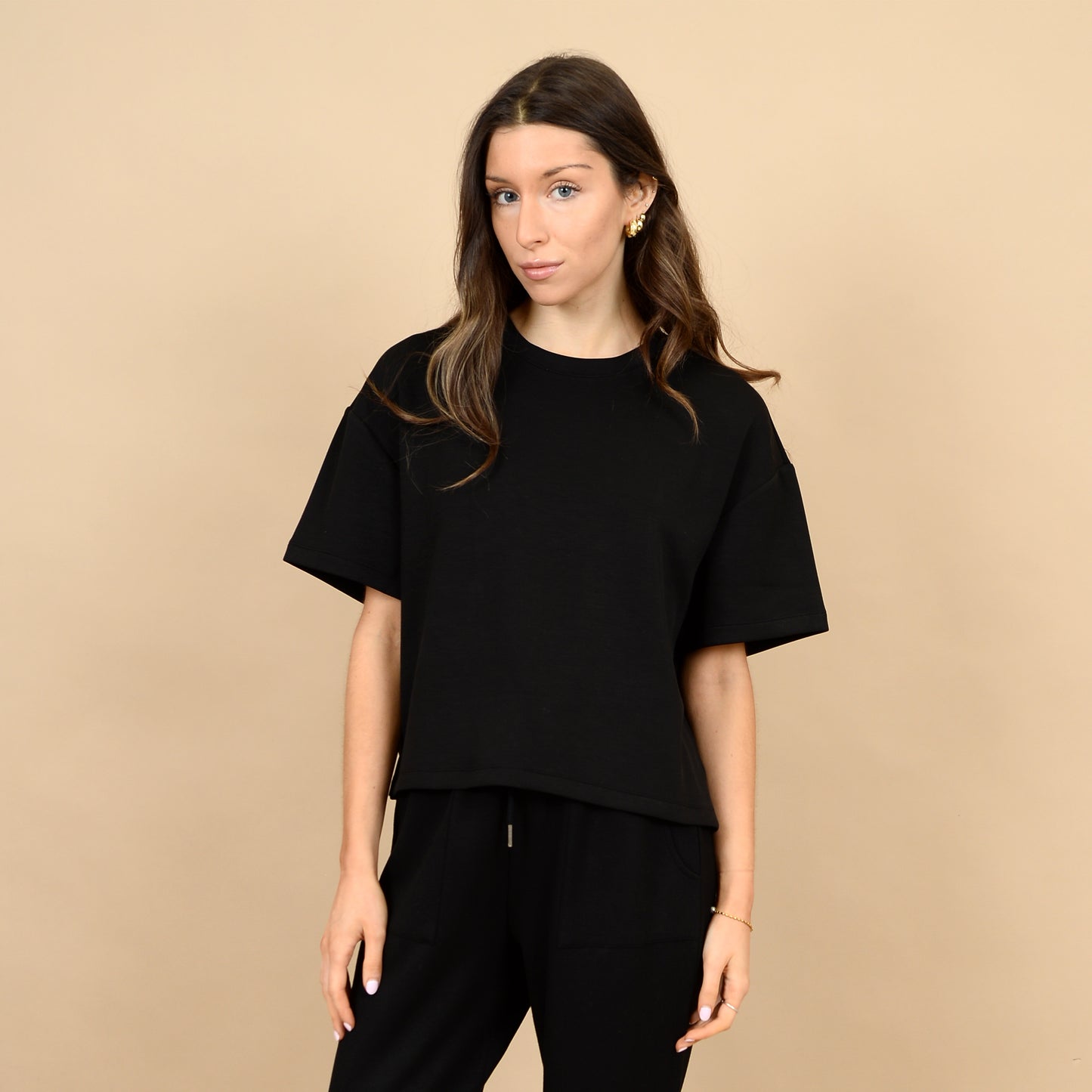 TESS KNIT TEE -  BLACK