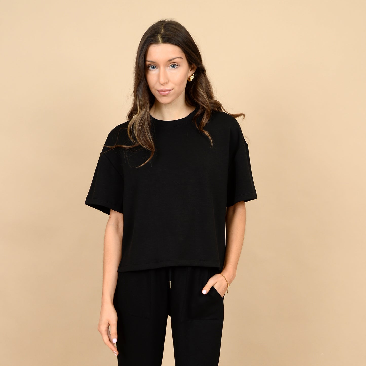 TESS KNIT TEE -  BLACK