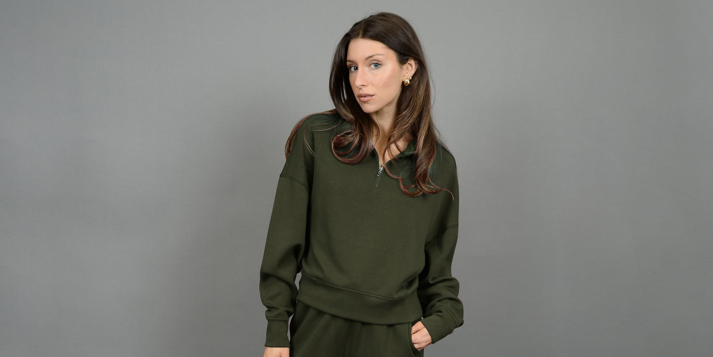 MARILYN HALF ZIP SWEATER - OLIVE NIGHT