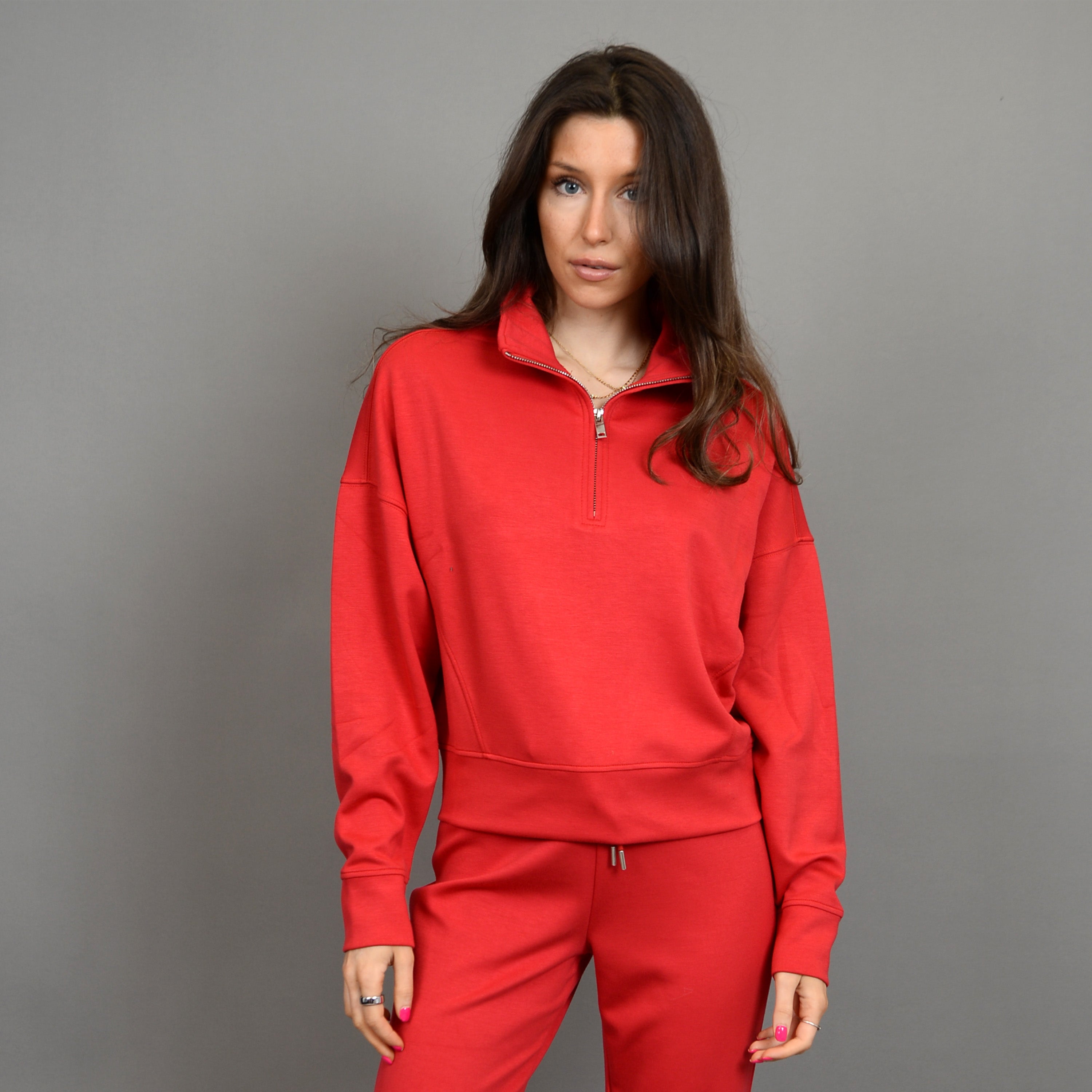 MARILYN HALF ZIP SWEATER - CHERRY RED