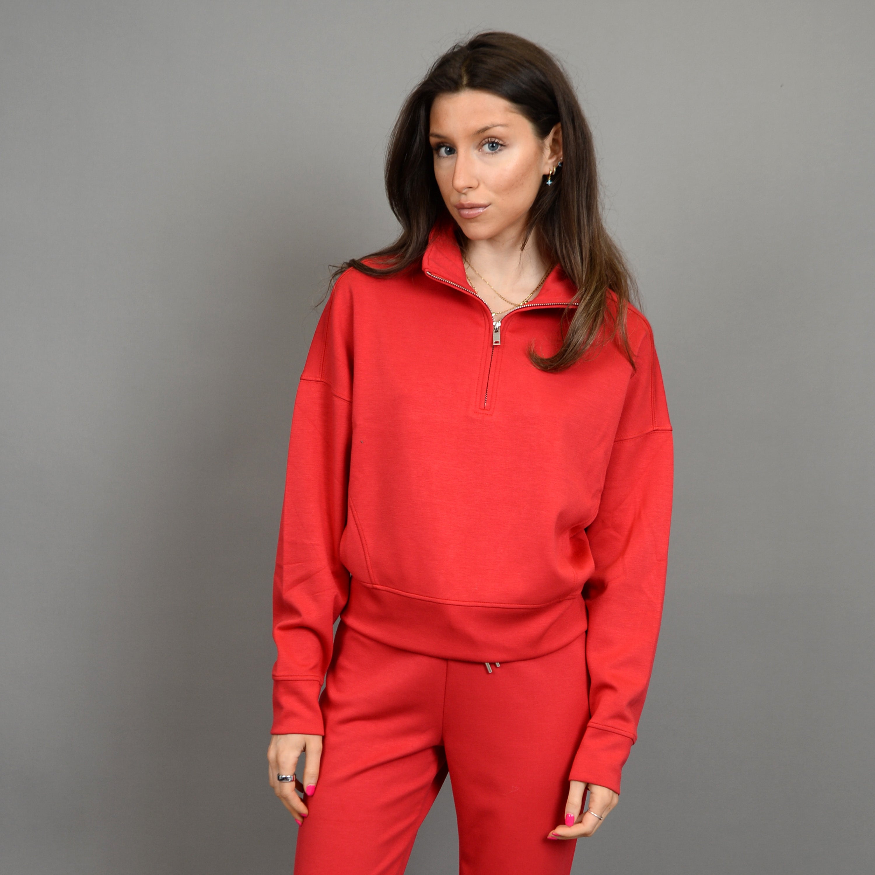 MARILYN HALF ZIP SWEATER - CHERRY RED