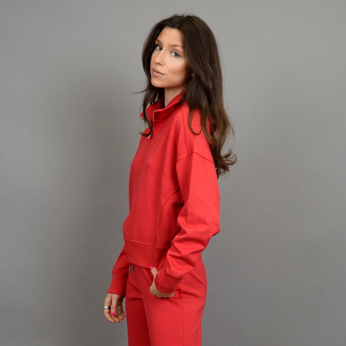 MARILYN HALF ZIP SWEATER - CHERRY RED