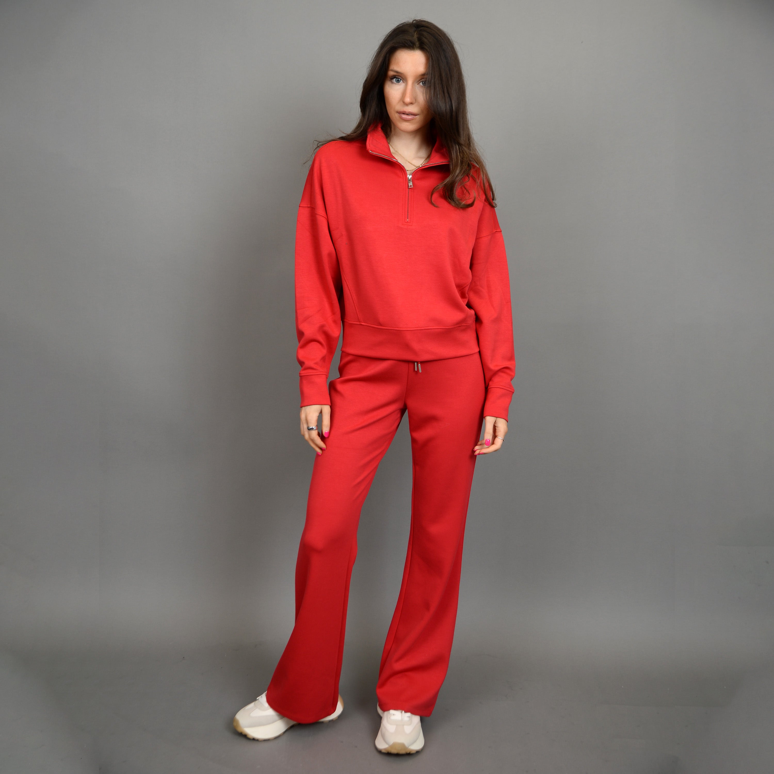 MARILYN HALF ZIP SWEATER - CHERRY RED