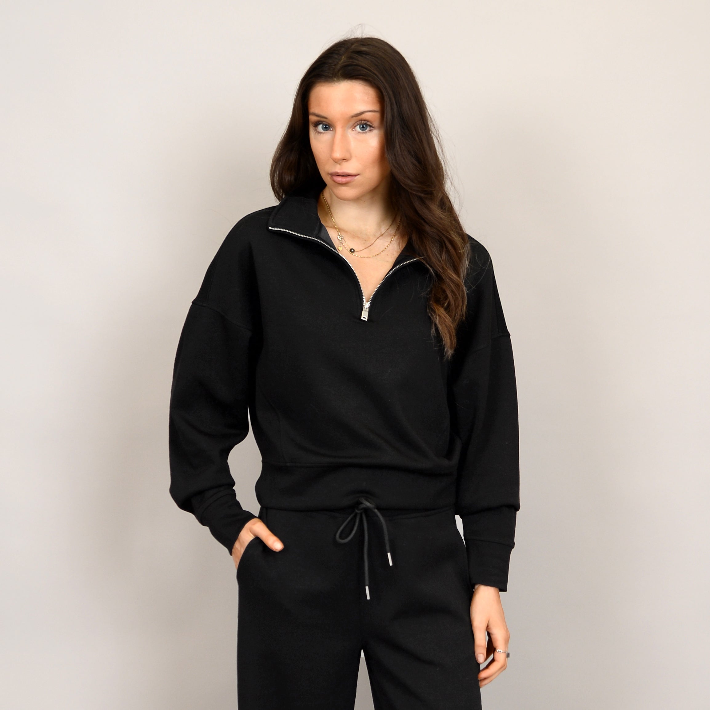 MARILYN HALF ZIP SWEATER - BLACK