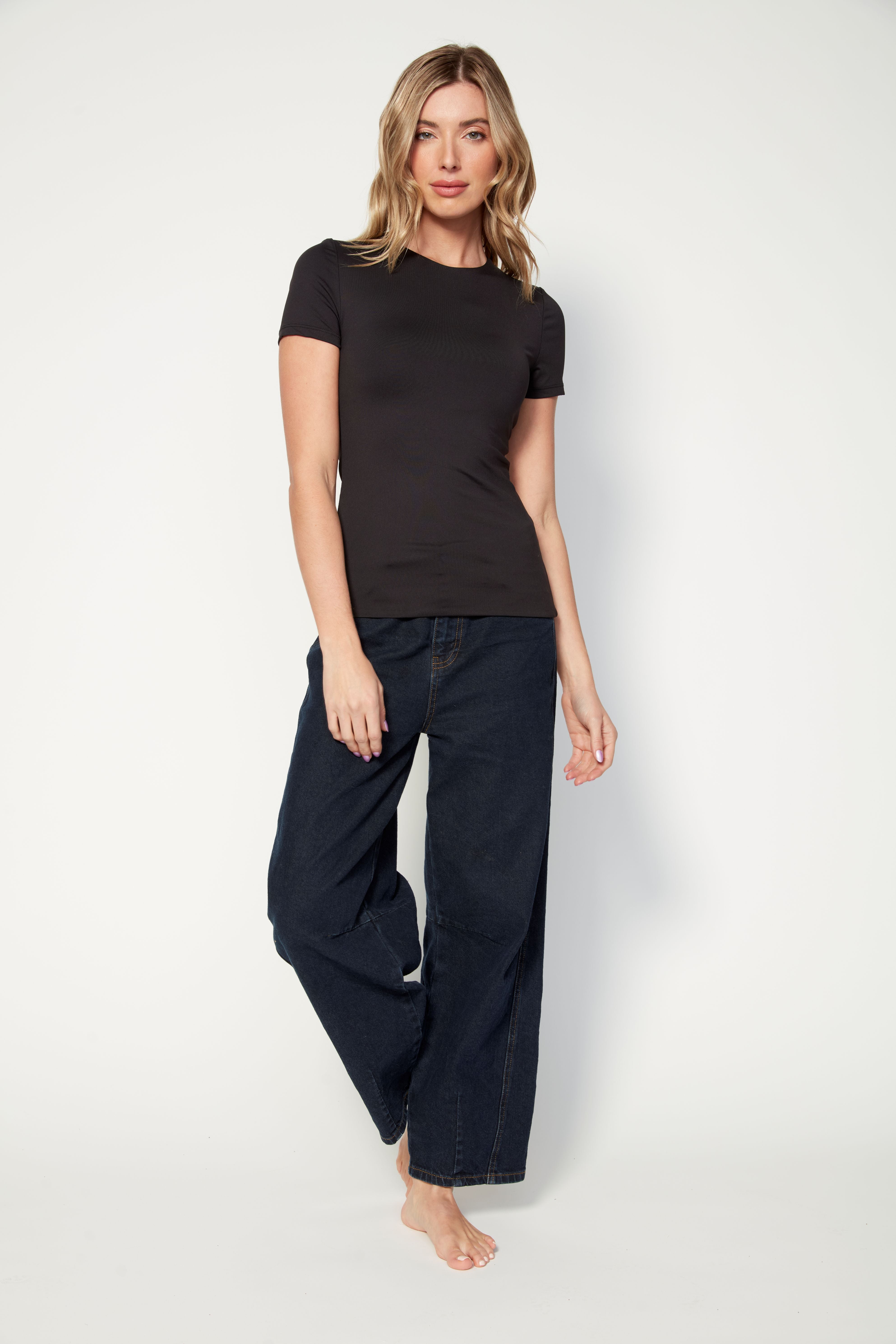 BARNI STRETCH DENIM BARREL PANT - DARK RINSE