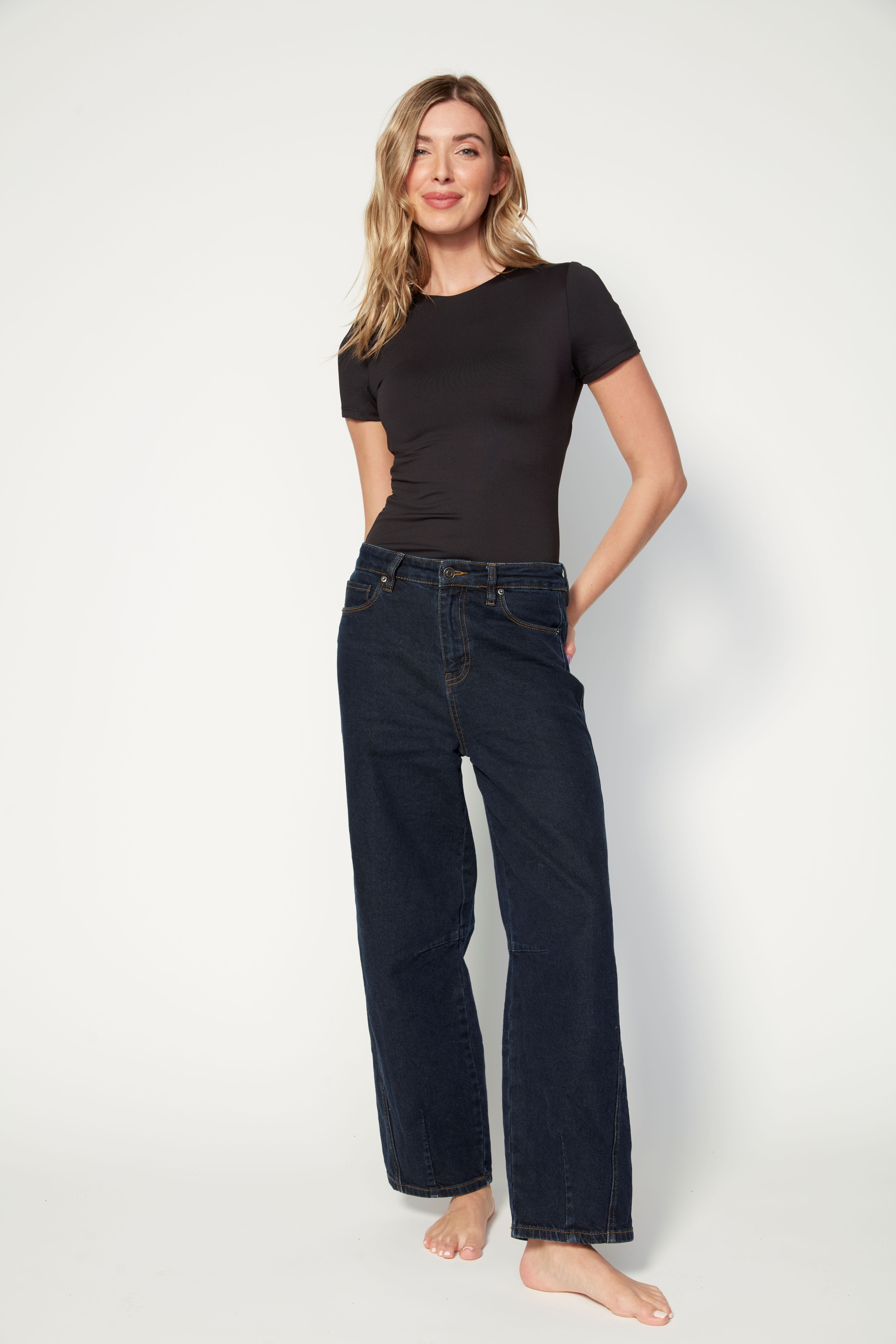 BARNI STRETCH DENIM BARREL PANT - DARK RINSE