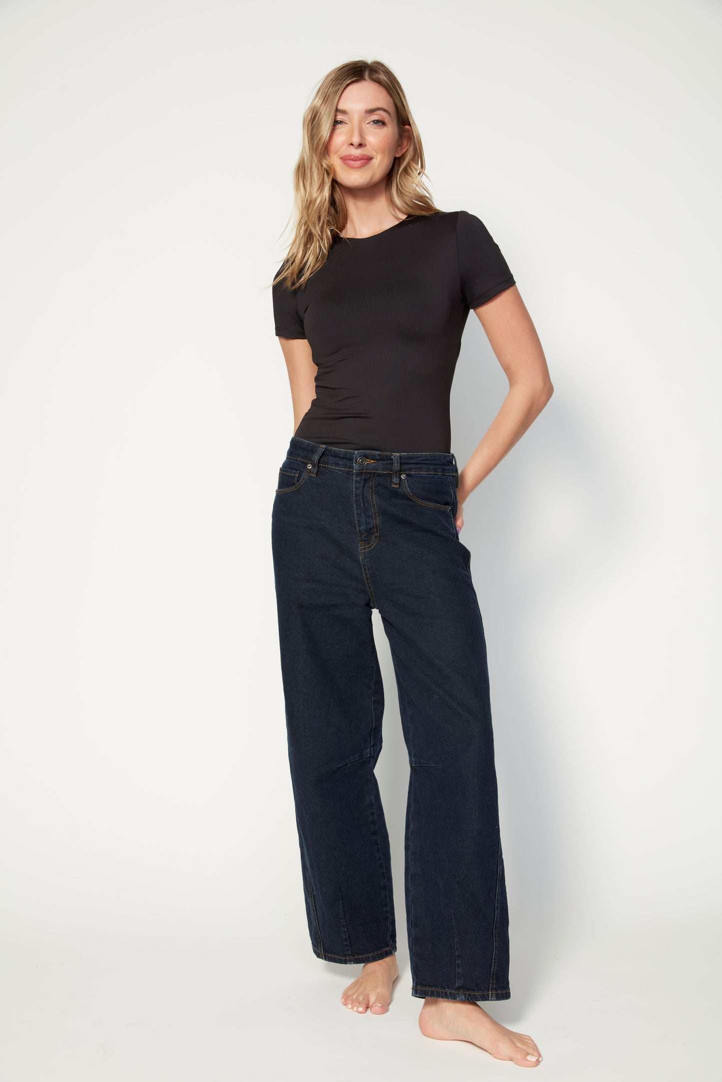 BARNI STRETCH DENIM BARREL PANT - DARK RINSE