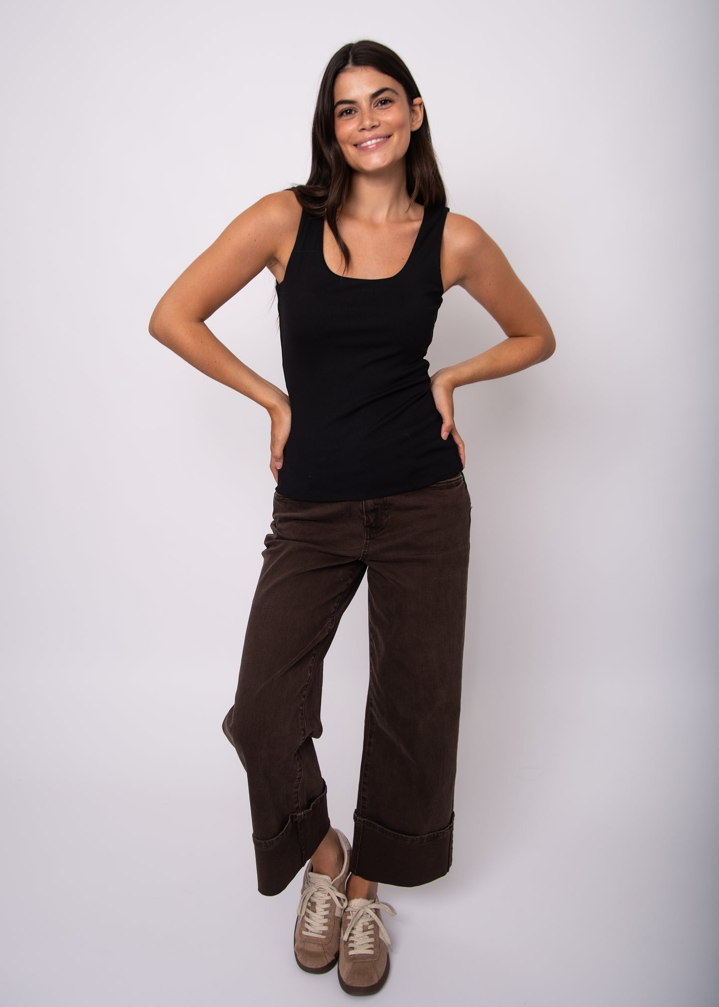 TANITH RIB TANK TOP - BLACK