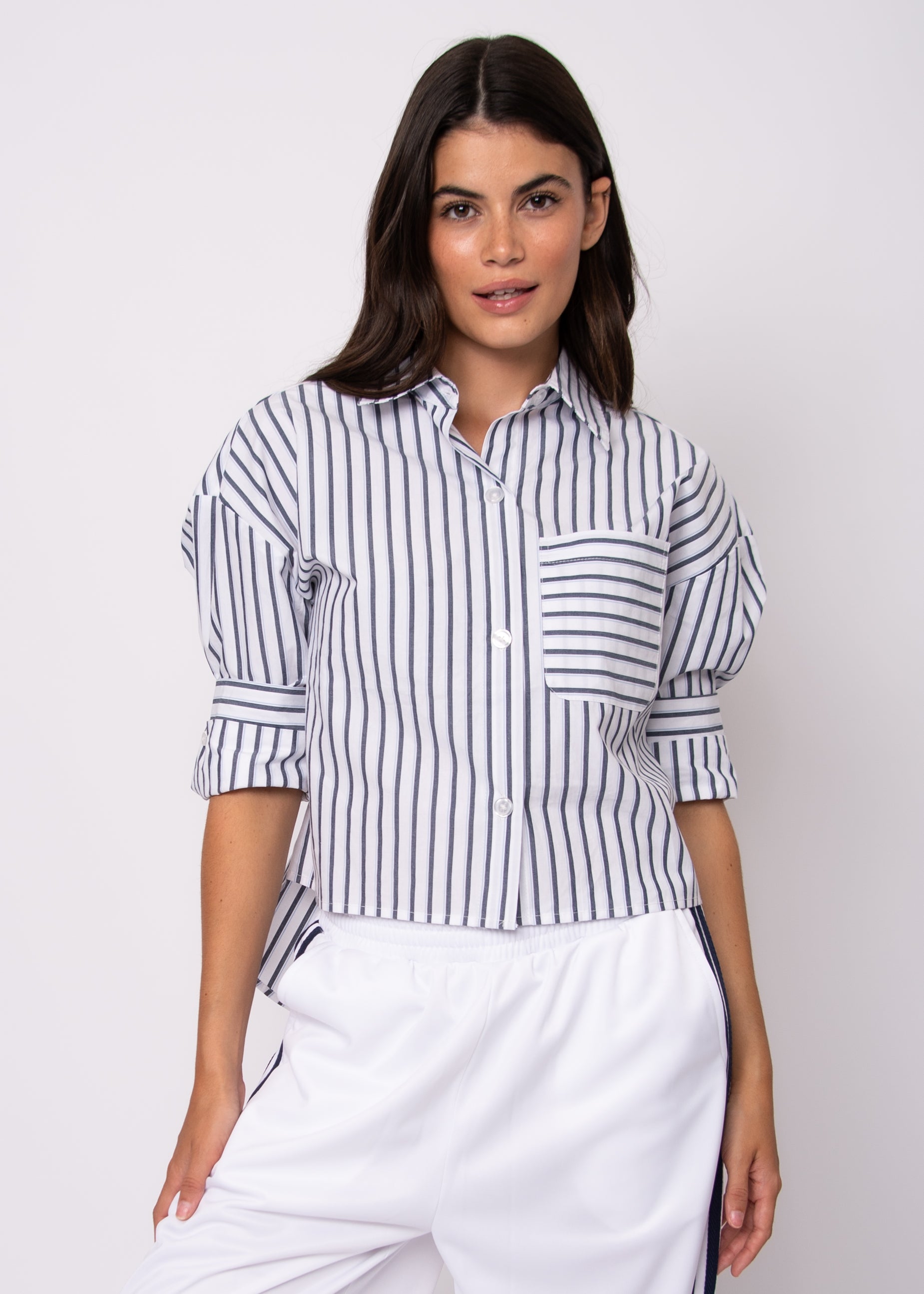 KERWIN STRIPED POPLIN TOP - WHITE