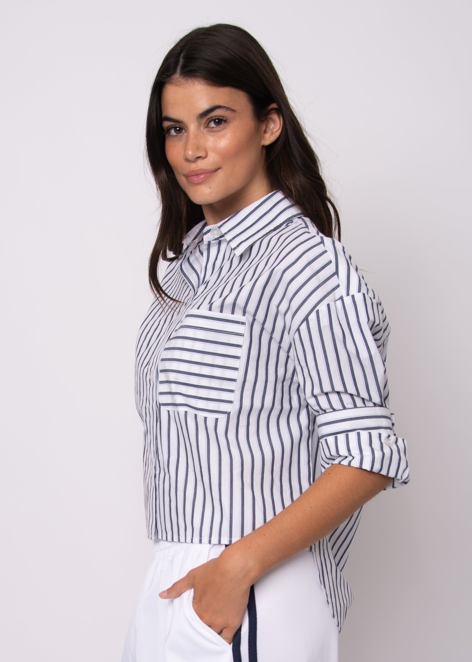 KERWIN STRIPED POPLIN TOP - WHITE