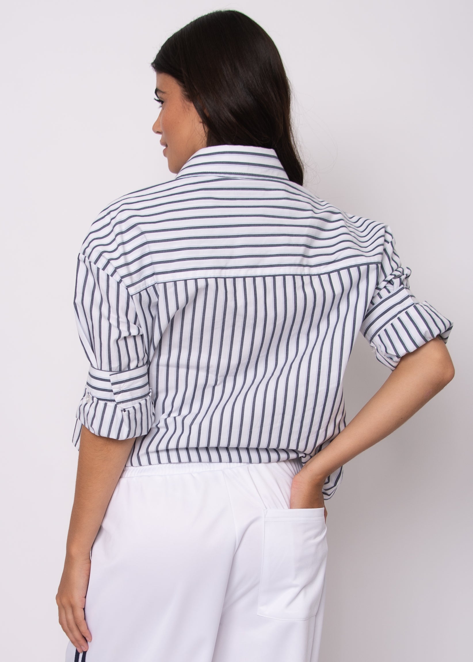 KERWIN STRIPED POPLIN TOP - WHITE