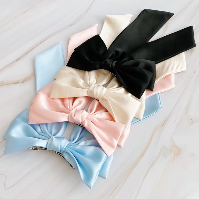 DOUBLE SATIN BOW HAIR CLIP (VARIOUS COLOURS)