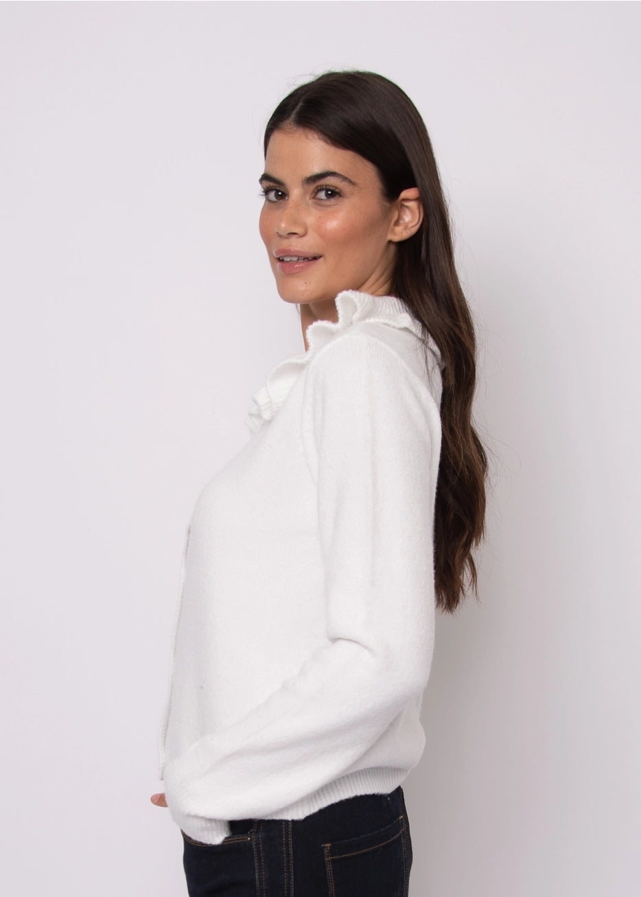 HYDRANGEA RUFFLE CARDIGAN - MARSHMELLOW