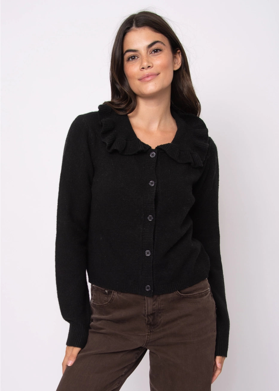 HYDRANGEA RUFFLE CARDIGAN - BLACK